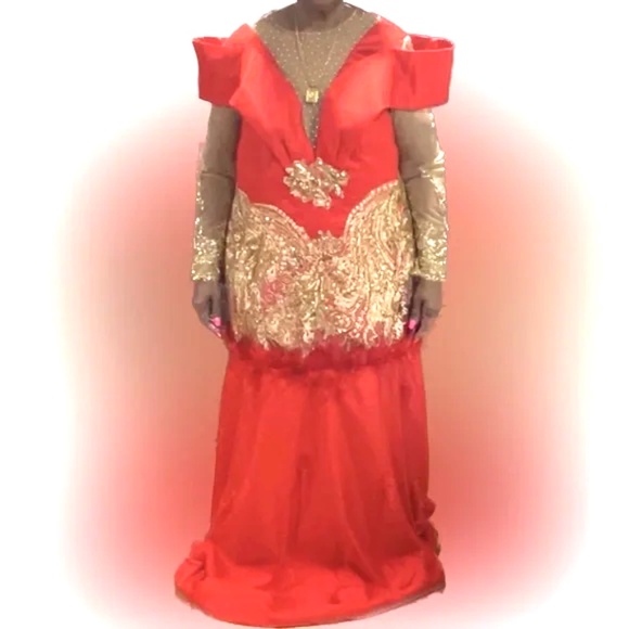 Elegant RedGold Holiday Red Formal Valentine Special Corset Dress PLUS SIZE  18